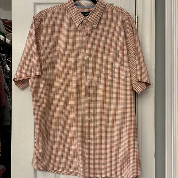 Chaps Men's Big & Tall Size XXL Orange Blue Short Sleeve Button Up Shirt-Q - Picture 1 of 7